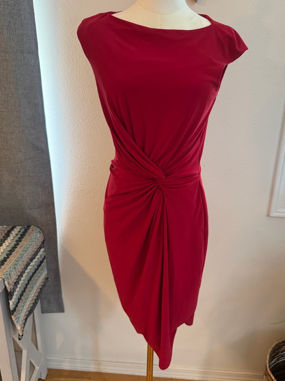Ralph Lauren Red Ruched Sheath Dress Size 6 Cocktail Career Party Midi